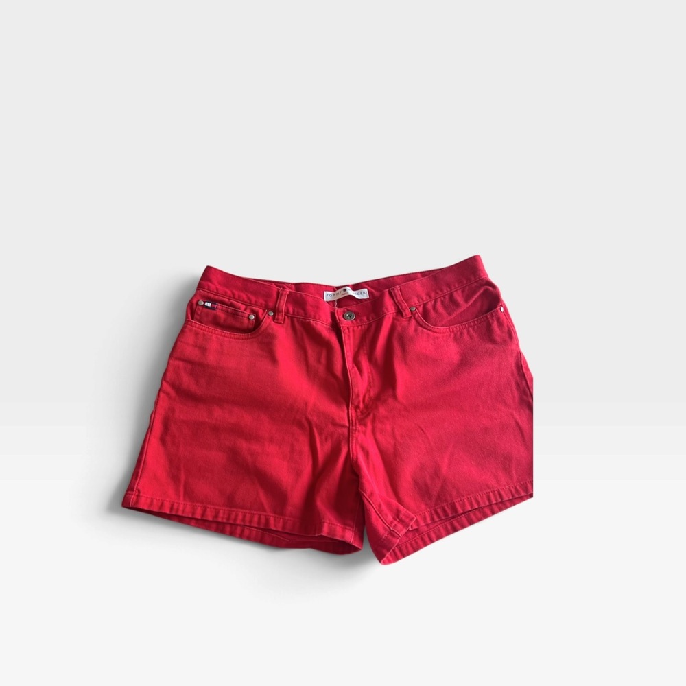Tommy Hilfiger Jeans Red Denim Shorts Womens 14 High Rise 5 Pocket Cotton 261253